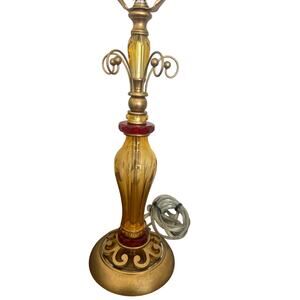VTG Schonbek Crystal Table Lamp Amber Ruby Crystal Brass Luxe Hollywood Regency